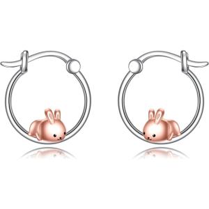YFN Hoop Earrings with Cat Hummingbird Bird Horse Snake Mountain Dinosaur Earrings Sterling Silver for Sensitive Ears Cute Animal Hoops Gifts for Women(Silver-Bunny Hoop Necklace)