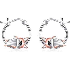 YFN Hoop Earrings with Cat Hummingbird Bird Horse Snake Mountain Dinosaur Earrings Sterling Silver for Sensitive Ears Cute Animal Hoops Gifts for Women(Silver-Corgi Hoop Earrings)