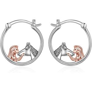 YFN Hoop Earrings with Cat Hummingbird Bird Horse Snake Mountain Dinosaur Earrings Sterling Silver for Sensitive Ears Cute Animal Hoops Gifts for Women(Silver-Horse Hoop Earrings)