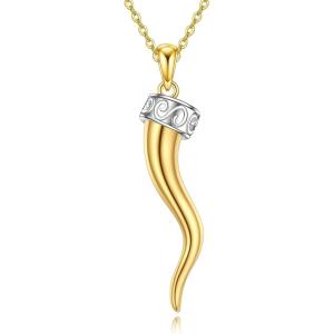 YFN Italian Horn Necklace for Women 18k Gold Plated Sterling Silver Horn Pendant Charm Necklace Jewelry Gifts for Men 18+2″(Gold-Italian Horn Necklace)