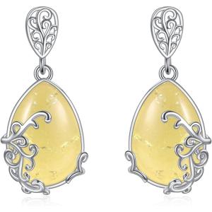 YFN Moonstone/Amber Filigree Teardrop Drop Dangle Earrings Sterling Silver Celtic Stud Earrings Jewelry for Women Mom(Silver-Amber Filigree Earrings)