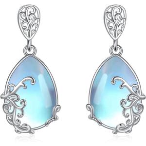 YFN Moonstone/Amber Filigree Teardrop Drop Dangle Earrings Sterling Silver Celtic Stud Earrings Jewelry for Women Mom(Silver-Moonstone Filigree Earrings)