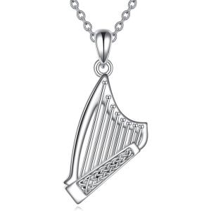 YFN Musical Instrument Necklace Sterling Silver Music Lover Pendant Jewelry Gifts for Women Men(Harp)