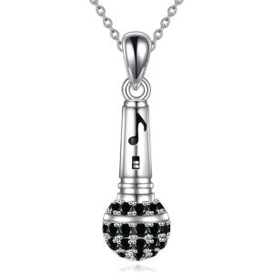 YFN Musical Instrument Necklace Sterling Silver Music Lover Pendant Jewelry Gifts for Women Men(Microphone)