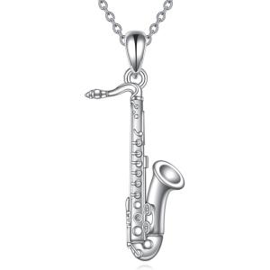 YFN Musical Instrument Necklace Sterling Silver Music Lover Pendant Jewelry Gifts for Women Men(Saxophone)