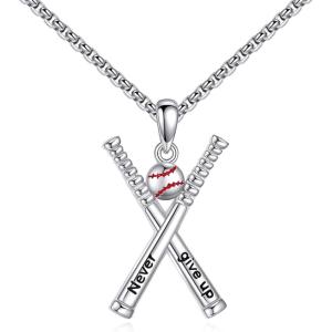YFN Sport Necklace Sterling Silver Never Give Up I Can Do All Things Pendant Jewelry Sport Gifts for Women Men(Baseball Bat)