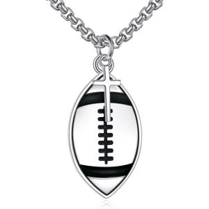 YFN Sport Necklace Sterling Silver Never Give Up I Can Do All Things Pendant Jewelry Sport Gifts for Women Men(Football with Cross)