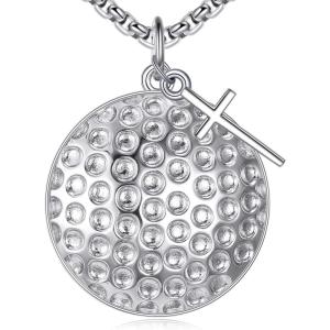 YFN Sport Necklace Sterling Silver Never Give Up I Can Do All Things Pendant Jewelry Sport Gifts for Women Men(Golf with Cross)