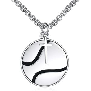 YFN Sport Necklace Sterling Silver Never Give Up I Can Do All Things Pendant Jewelry Sport Gifts for Women Men(Tennis with Cross)