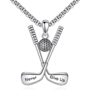 YFN Sport Necklace Sterling Silver Never Give Up I Can Do All Things Pendant Jewelry Sport Gifts for Women Men(YFN Golf Necklace)