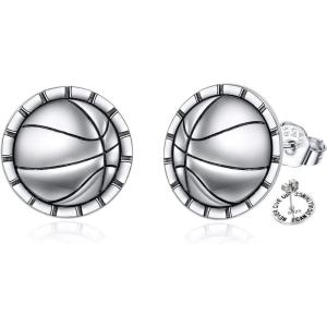 YFN Sport and Music Earrings Sterling Silver Sport Lover Music Lover Jewelry Gifts for Women Men(Basketball)