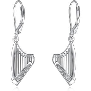 YFN Sport and Music Earrings Sterling Silver Sport Lover Music Lover Jewelry Gifts for Women Men(Harp)