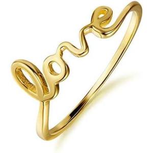 YFN Sterling Silver Simple Love Script Ring Thin Band Promise Ring(Gold plated sterling-silver)