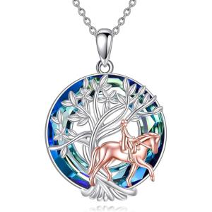 YFN Tree of Life Necklace Sterling Silver Crystal Jewelry Graduation Birthday Gifts for Women(Equitation)