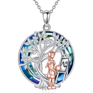 YFN Tree of Life Necklace Sterling Silver Crystal Jewelry Graduation Birthday Gifts for Women(Paint)
