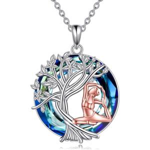YFN Tree of Life Necklace Sterling Silver Crystal Jewelry Graduation Birthday Gifts for Women(Yoga)