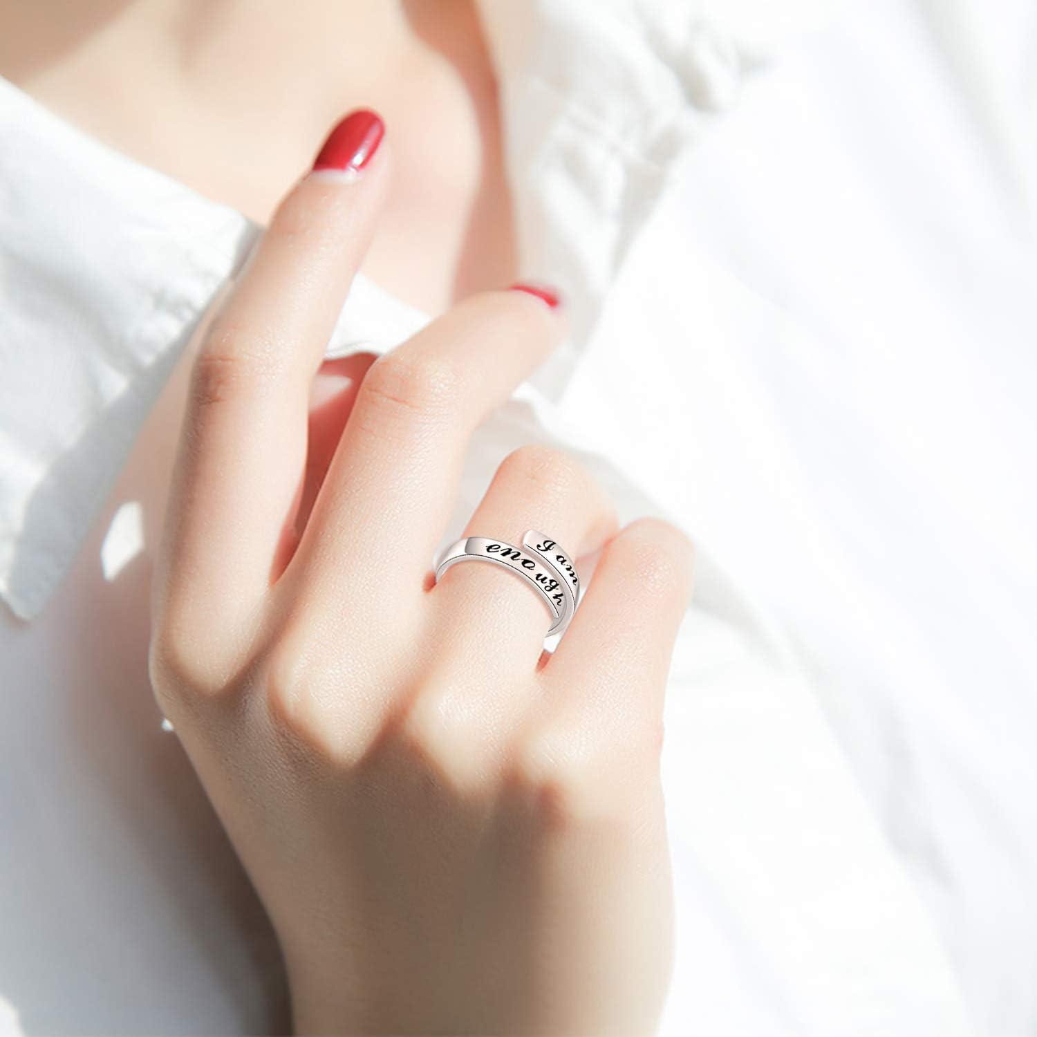 image:imageAXELUNA 925 Sterling Silver Ring I am Enough Adjustable Rings for Women Silver 7Silver