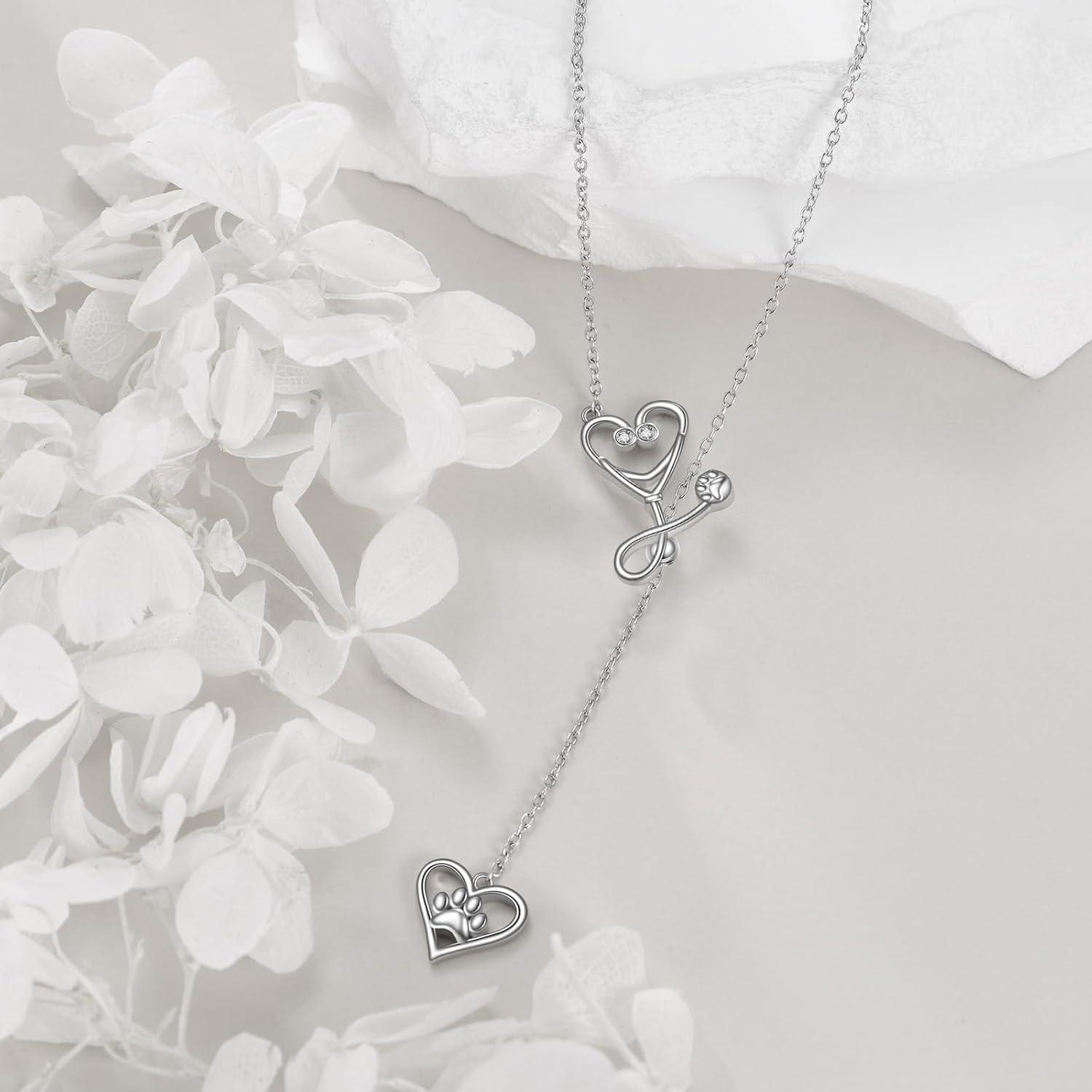 image:imageYFN 925 Sterling Silver Caduceus Angel Nursing Themed Pendant Necklace 18Veterinarian Gifts Stethoscope Necklace