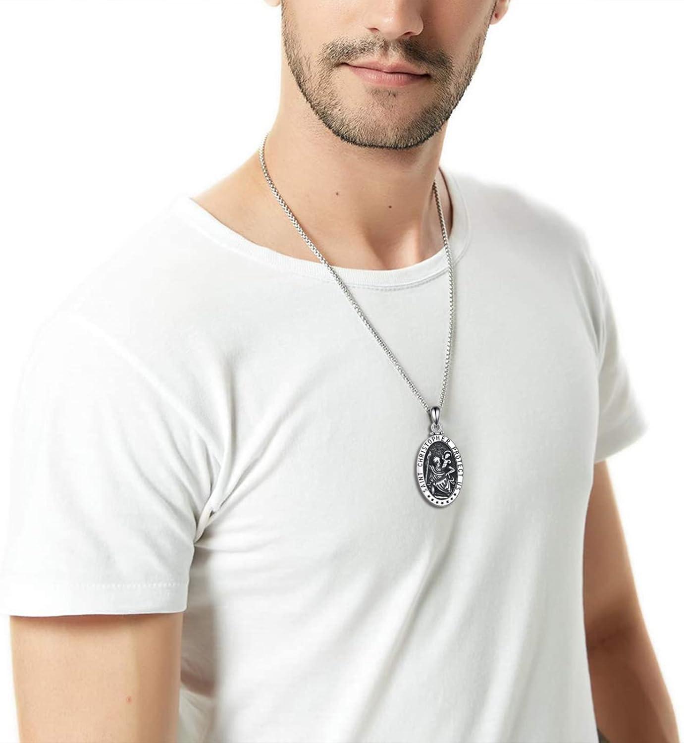 image:imageYFN 925 Sterling Silver Patron Saint Medal Necklace Amulet Necklace Protection Jewelry for Women and Menwith Gift BoxA02 St Christopher