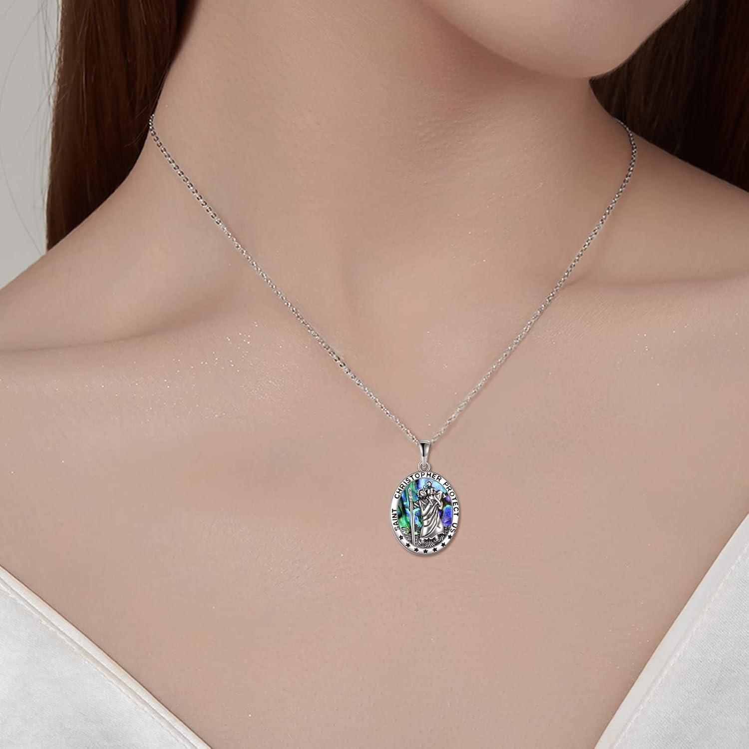 image:imageYFN 925 Sterling Silver Patron Saint Medal Necklace Amulet Necklace Protection Jewelry for Women and Menwith Gift BoxA03 St Christopher