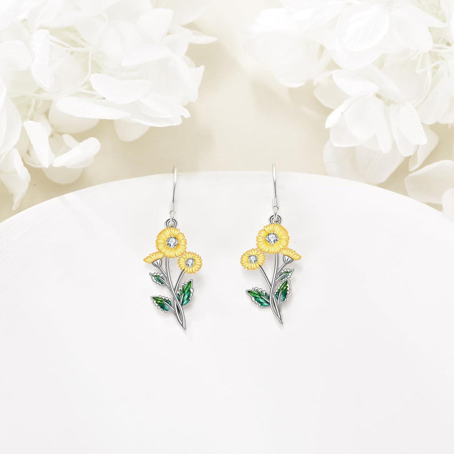 image:imageYFN Birth Month Flower Drop Dangle Earrings S925 Sterling Silver Birthday Jewelry Gifts for WomenDropAprial Daisy Earrings