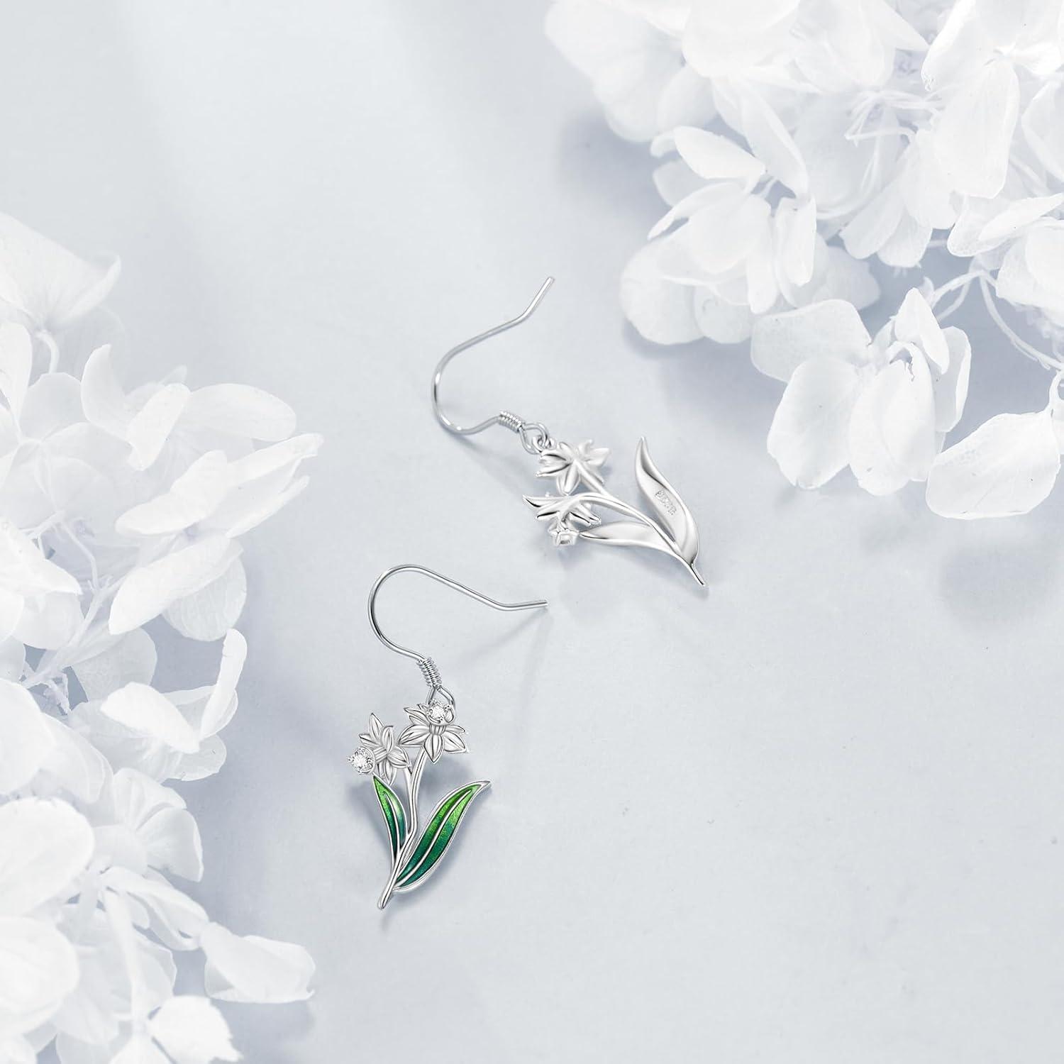 image:imageYFN Birth Month Flower Drop Dangle Earrings S925 Sterling Silver Birthday Jewelry Gifts for WomenDropDaffodil March Earrings