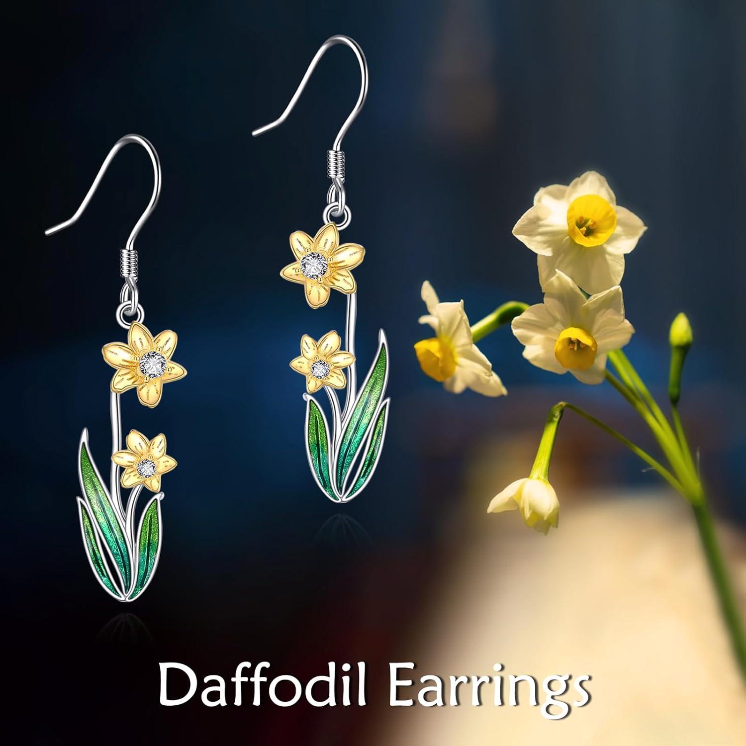 image:imageYFN Birth Month Flower Drop Dangle Earrings S925 Sterling Silver Birthday Jewelry Gifts for WomenDropDecNarcissus Earrings