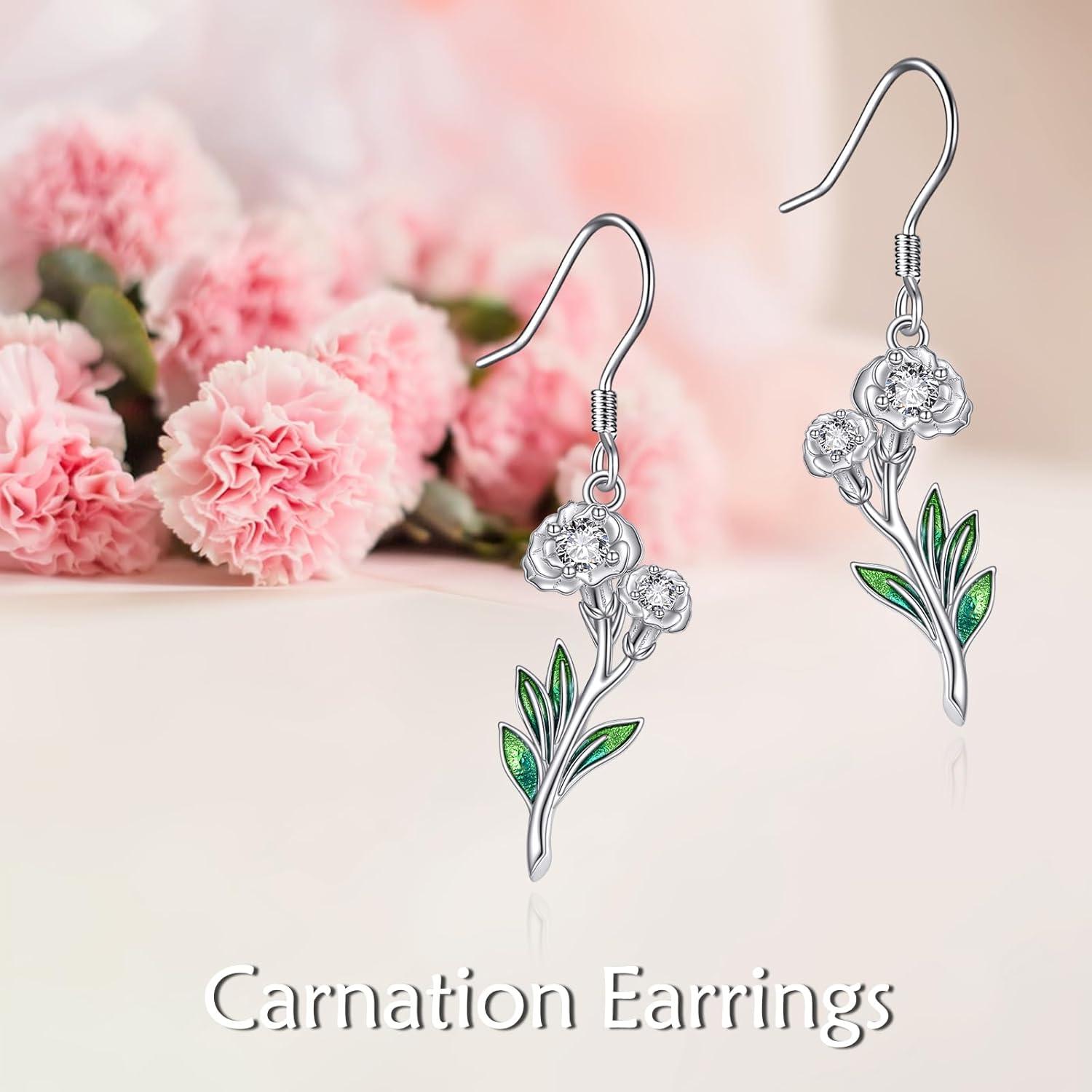 image:imageYFN Birth Month Flower Drop Dangle Earrings S925 Sterling Silver Birthday Jewelry Gifts for WomenDropJanCarnation Earrings