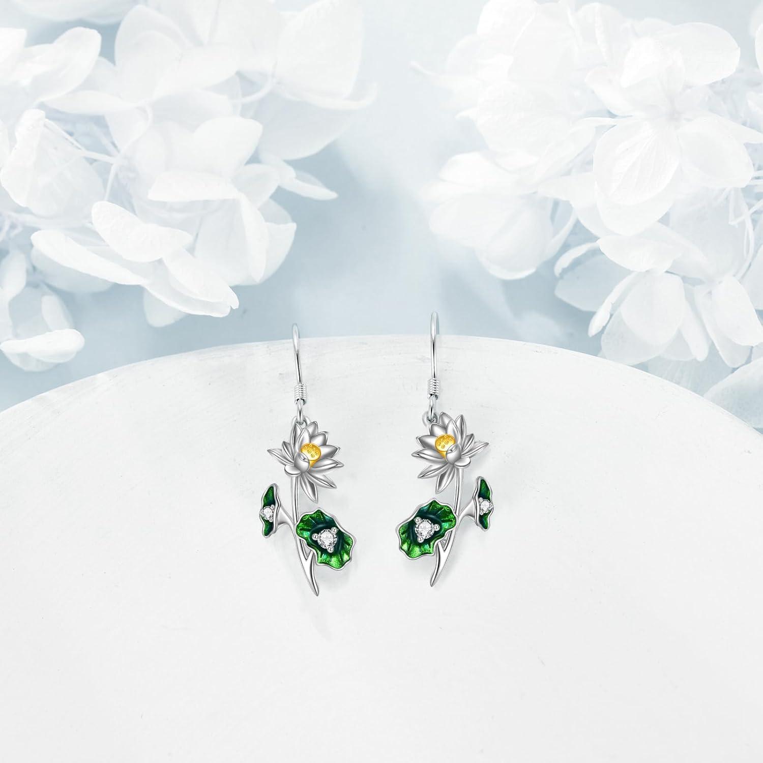 image:imageYFN Birth Month Flower Drop Dangle Earrings S925 Sterling Silver Birthday Jewelry Gifts for WomenDropJuly Lotus Flower Earrings