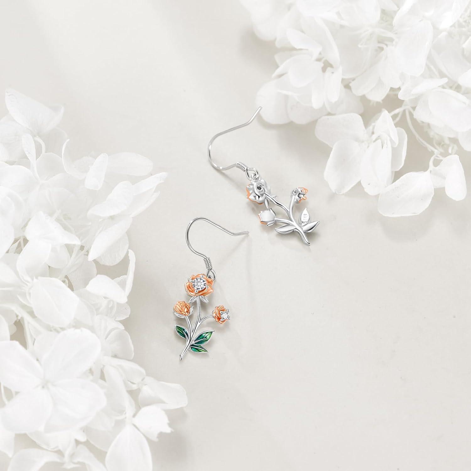 image:imageYFN Birth Month Flower Drop Dangle Earrings S925 Sterling Silver Birthday Jewelry Gifts for WomenDropJunRose Flower Earrings