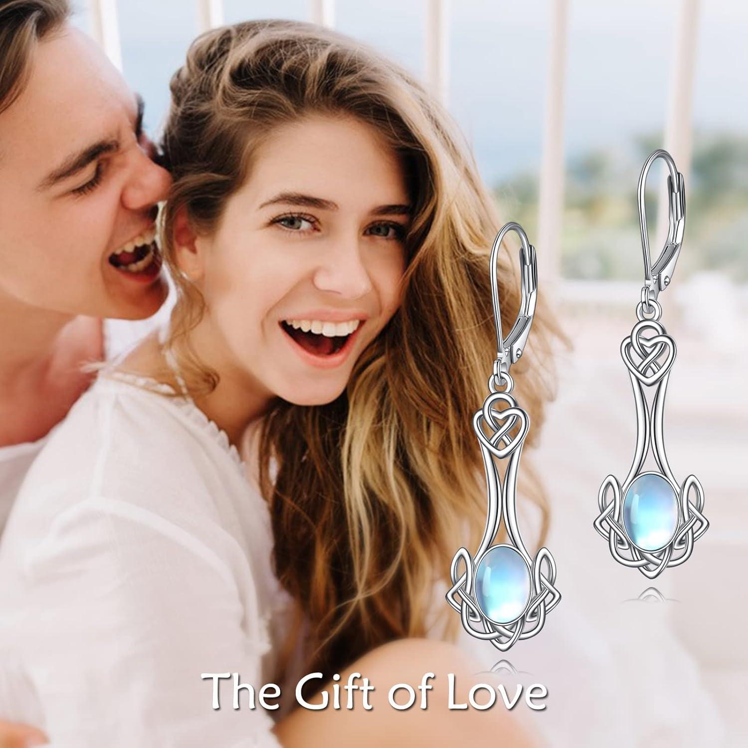 image:imageYFN Celtic Moonstone Irish Knot Drop Dangle Earrings Sterling Silver Leverback Earrings Jewelry for Women