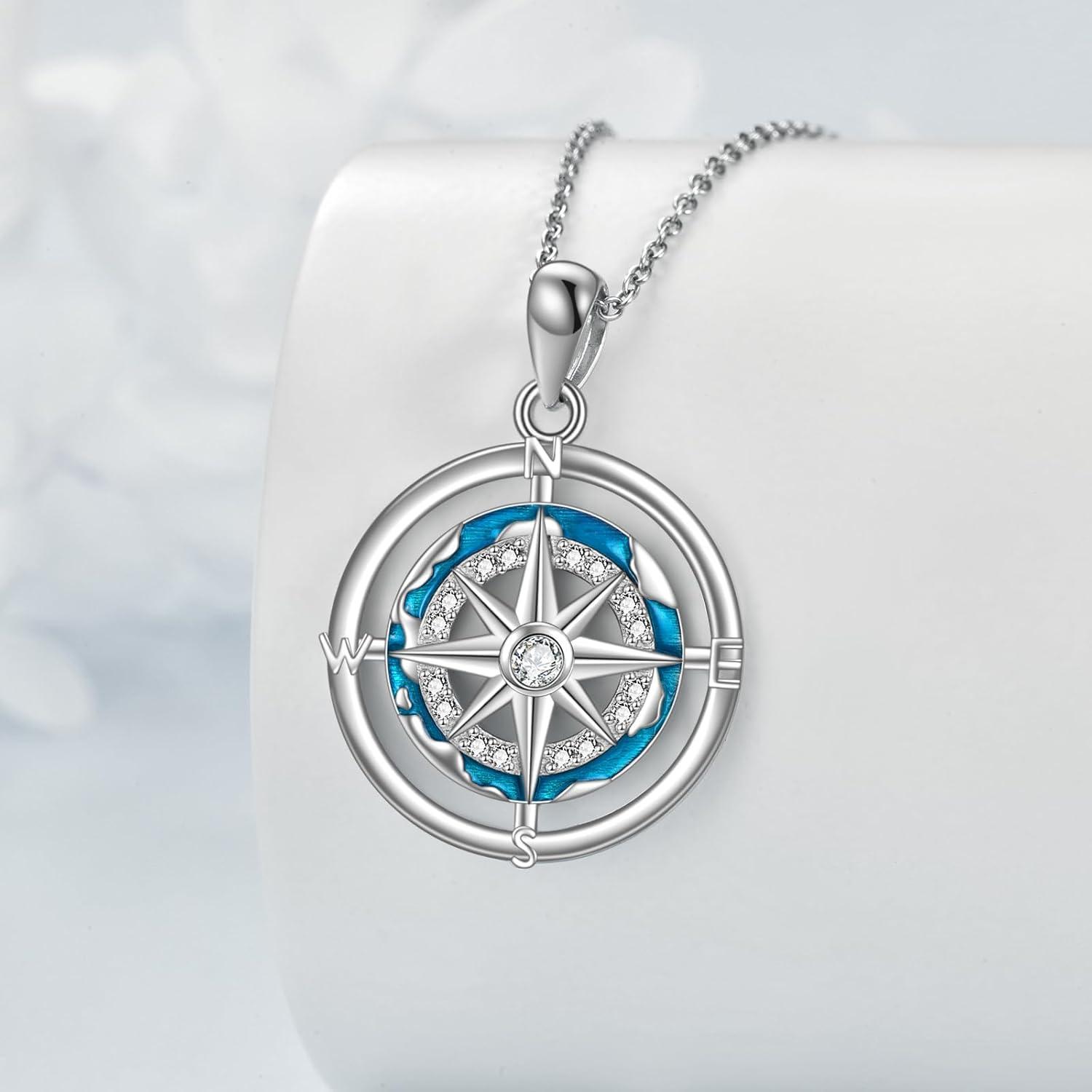 image:imageYFN Compass Necklace Sterling Silver Map Necklace Graduation Friendship Talisman Travel Necklace Inspirational Graduation Gift Jewelry Gifts for Women Men