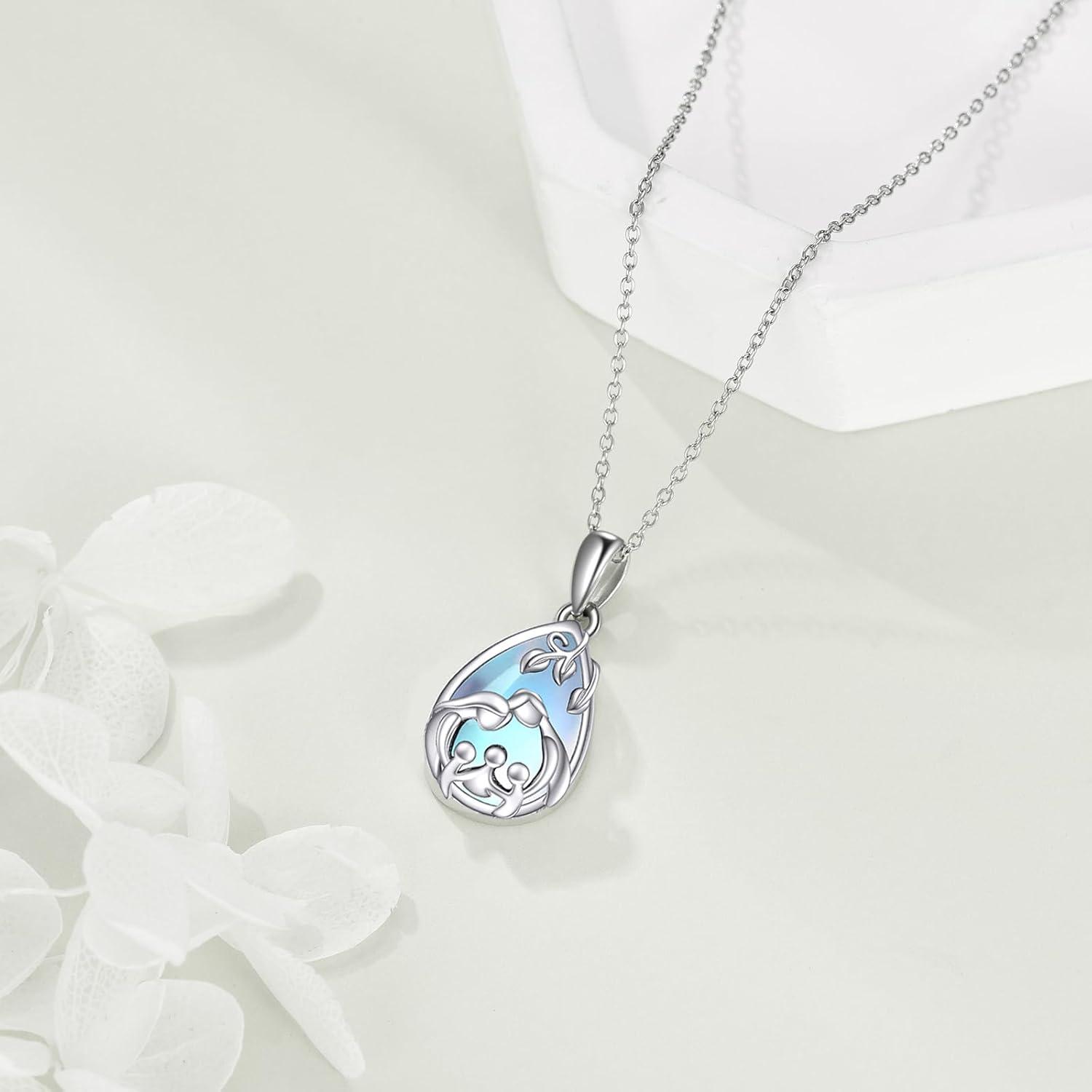 image:imageYFN Mom Necklace for Women Sterling Silver mother necklace Mothers Day Birthday Jewelry Gifts for Mother Grandma 18Moonstone Necklace for Mom