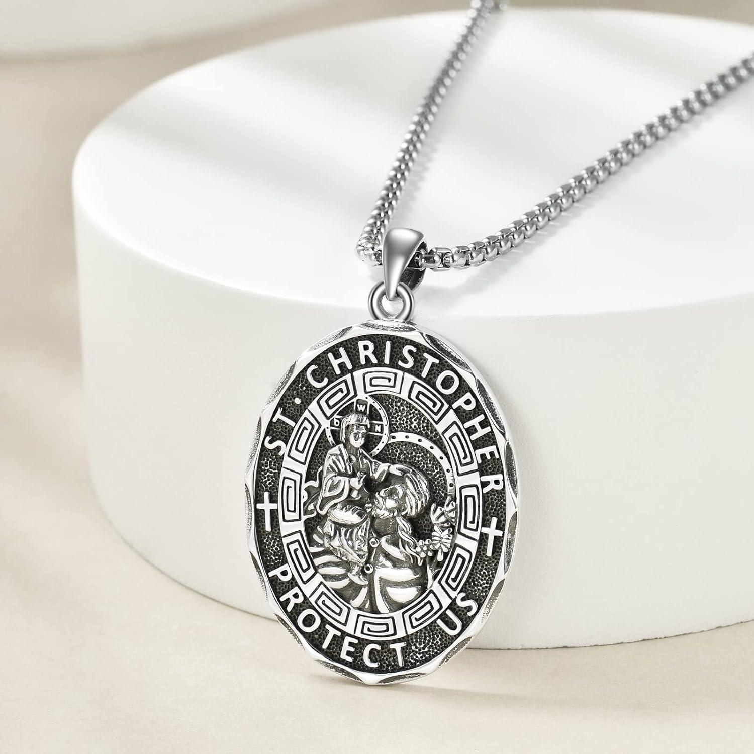 image:imageYFN Patron Saint Necklace Sterling Silver Amulet Medal Pendant Religious Protector Jewelry Gifts for Women Men02 St Christopher Oval