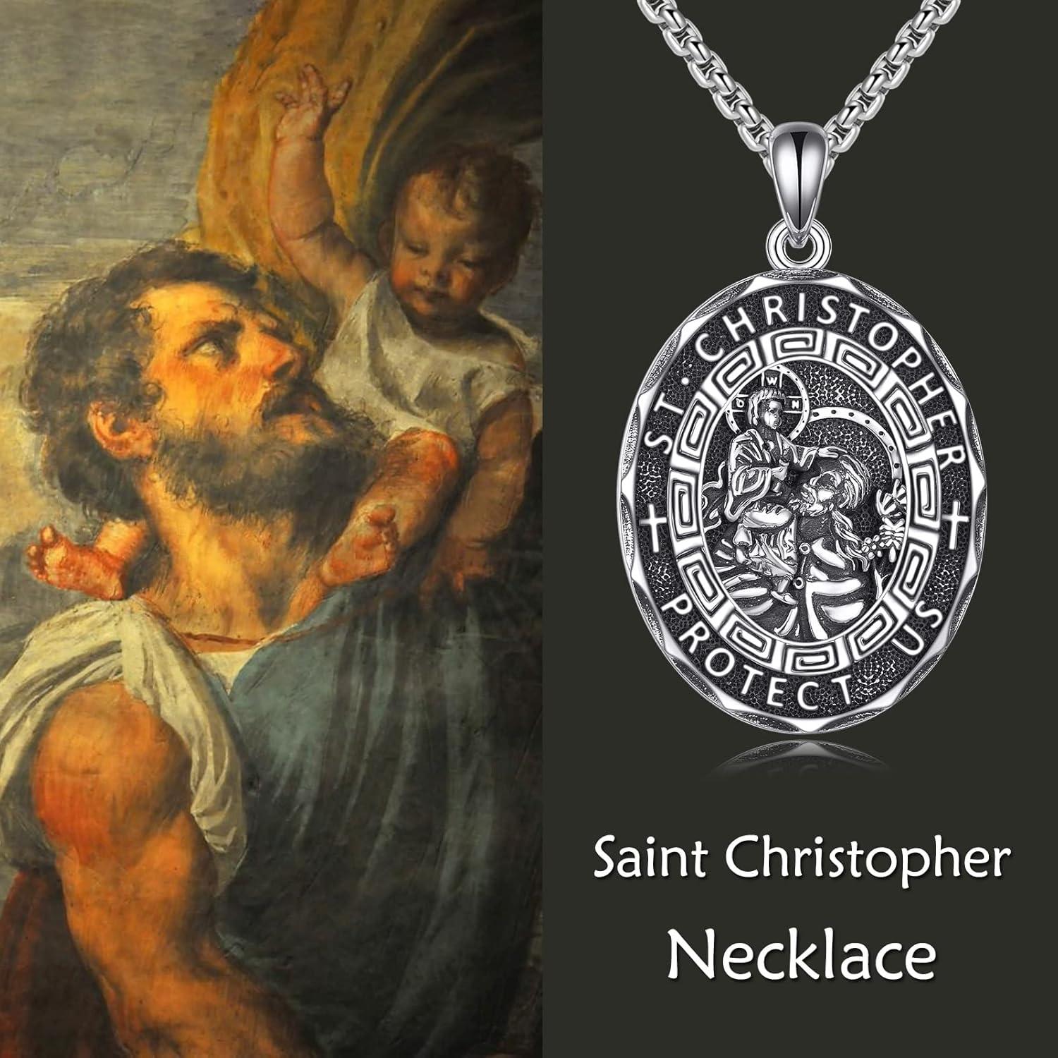 image:imageYFN Patron Saint Necklace Sterling Silver Amulet Medal Pendant Religious Protector Jewelry Gifts for Women Men02 St Christopher Oval