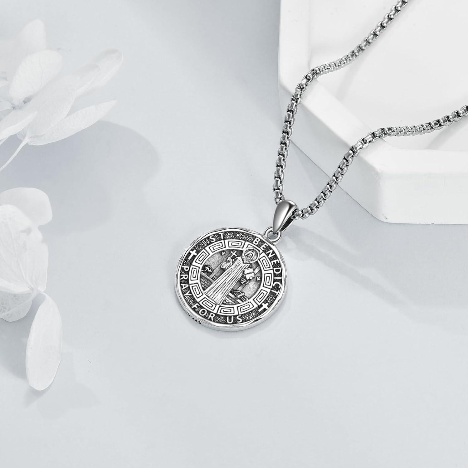 image:imageYFN Patron Saint Necklace Sterling Silver Amulet Medal Pendant Religious Protector Jewelry Gifts for Women Men08 St Benedict