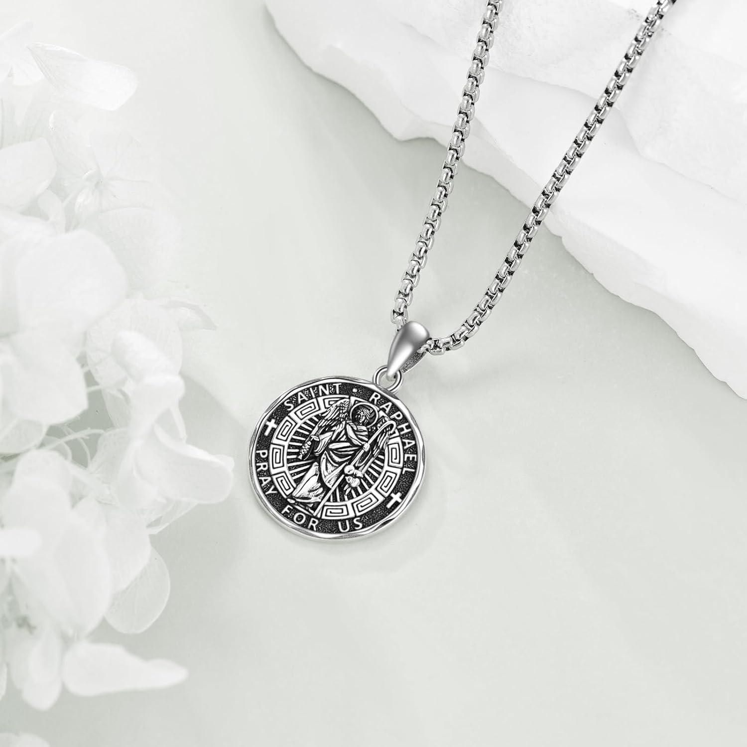 image:imageYFN Patron Saint Necklace Sterling Silver Amulet Medal Pendant Religious Protector Jewelry Gifts for Women Men10 St Raphael