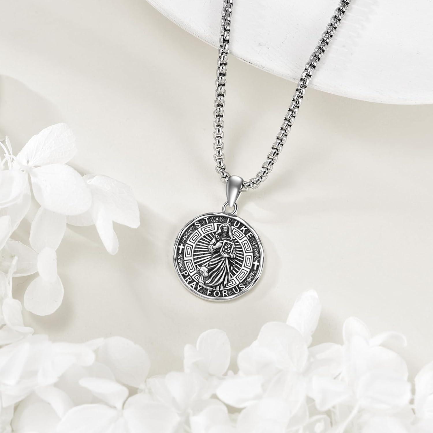image:imageYFN Patron Saint Necklace Sterling Silver Amulet Medal Pendant Religious Protector Jewelry Gifts for Women Men19 St Luke