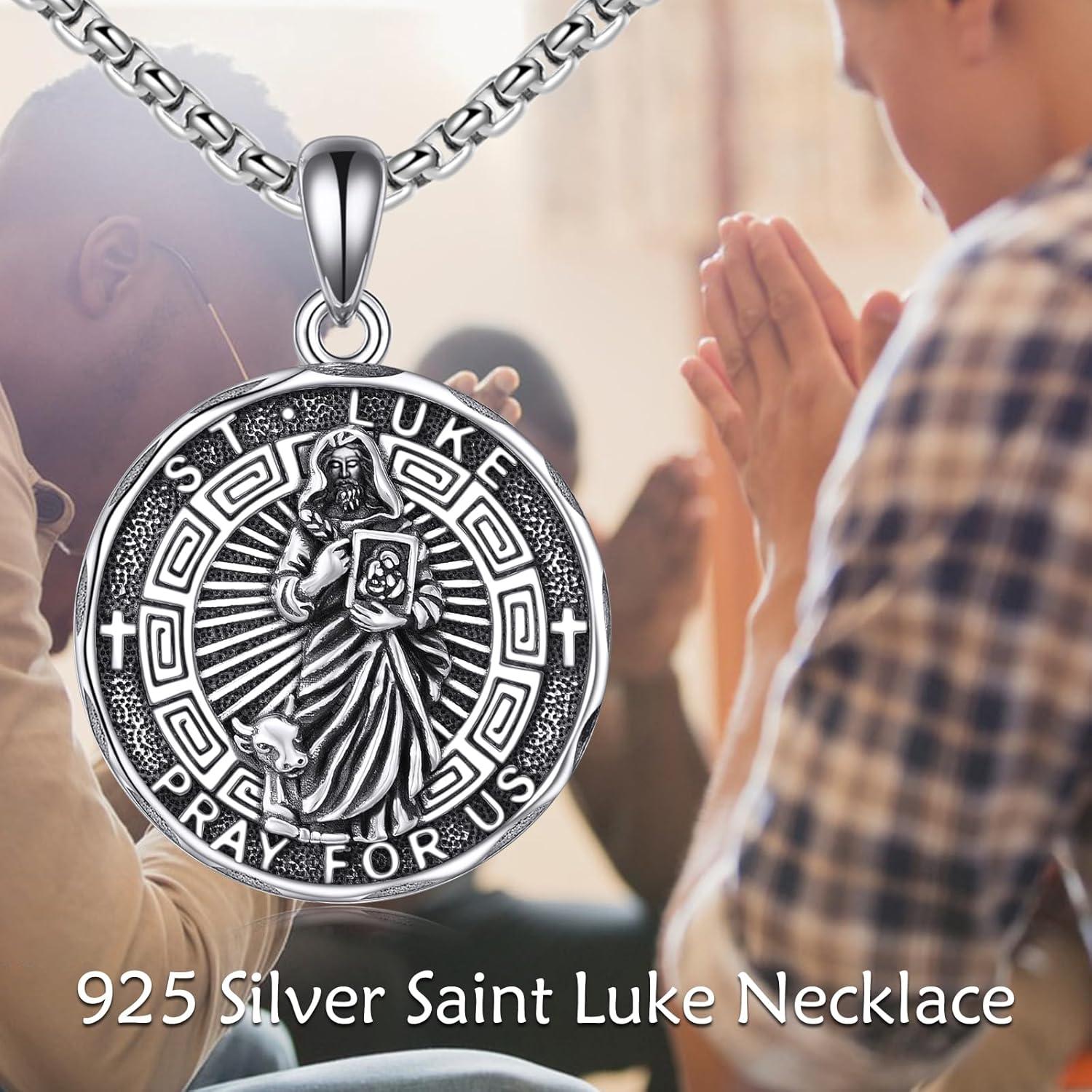 image:imageYFN Patron Saint Necklace Sterling Silver Amulet Medal Pendant Religious Protector Jewelry Gifts for Women Men19 St Luke