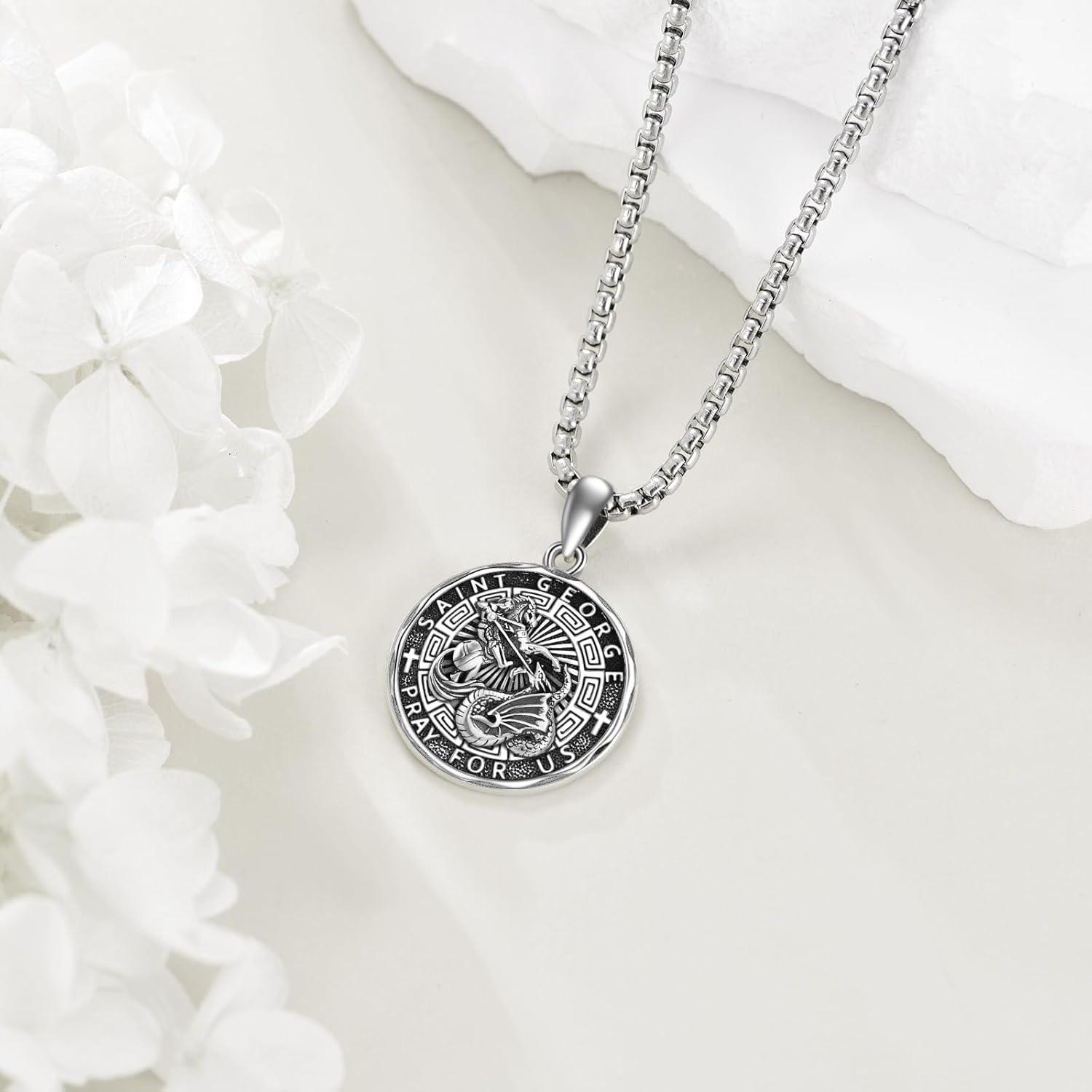 image:imageYFN Patron Saint Necklace Sterling Silver Amulet Medal Pendant Religious Protector Jewelry Gifts for Women Men23 St George