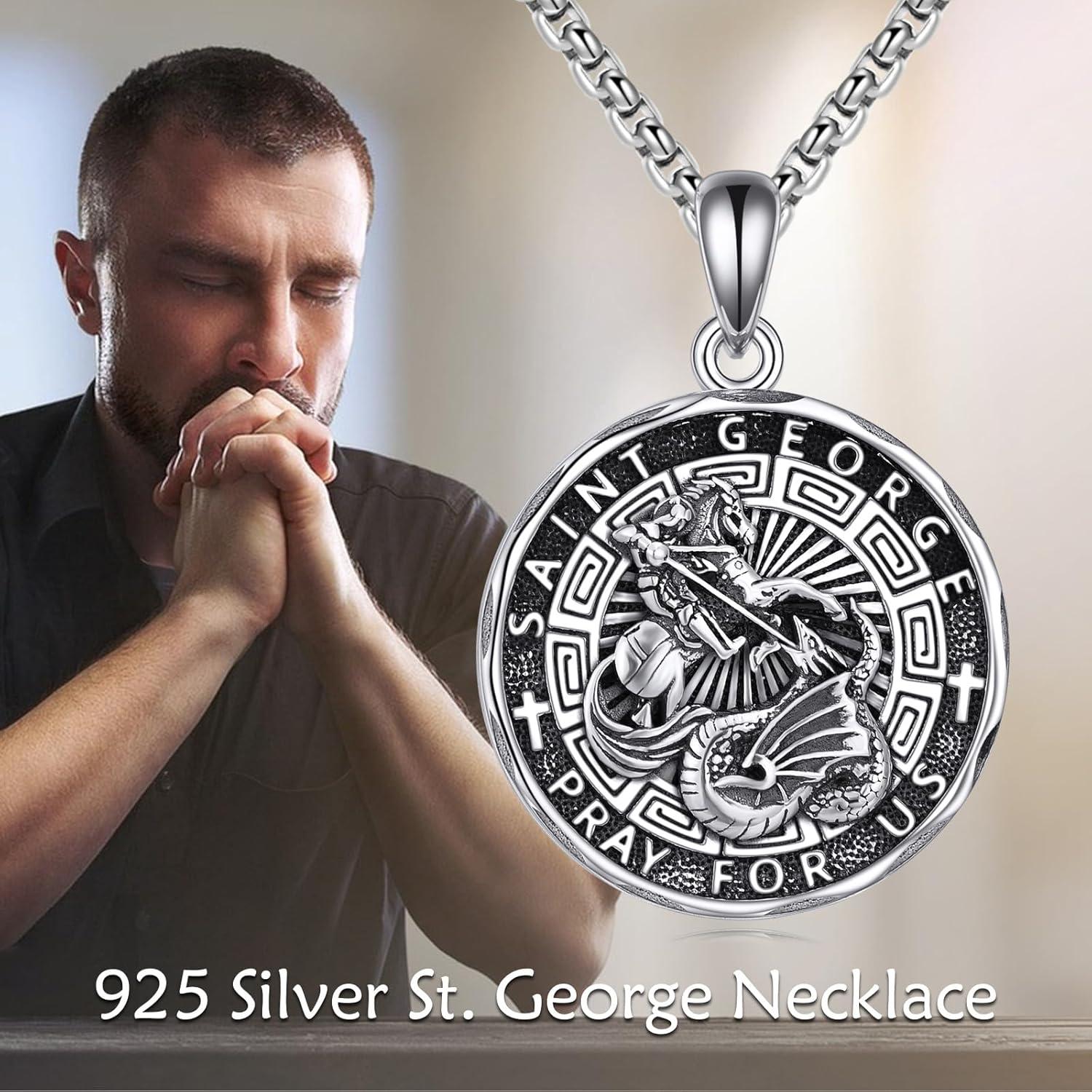 image:imageYFN Patron Saint Necklace Sterling Silver Amulet Medal Pendant Religious Protector Jewelry Gifts for Women Men23 St George