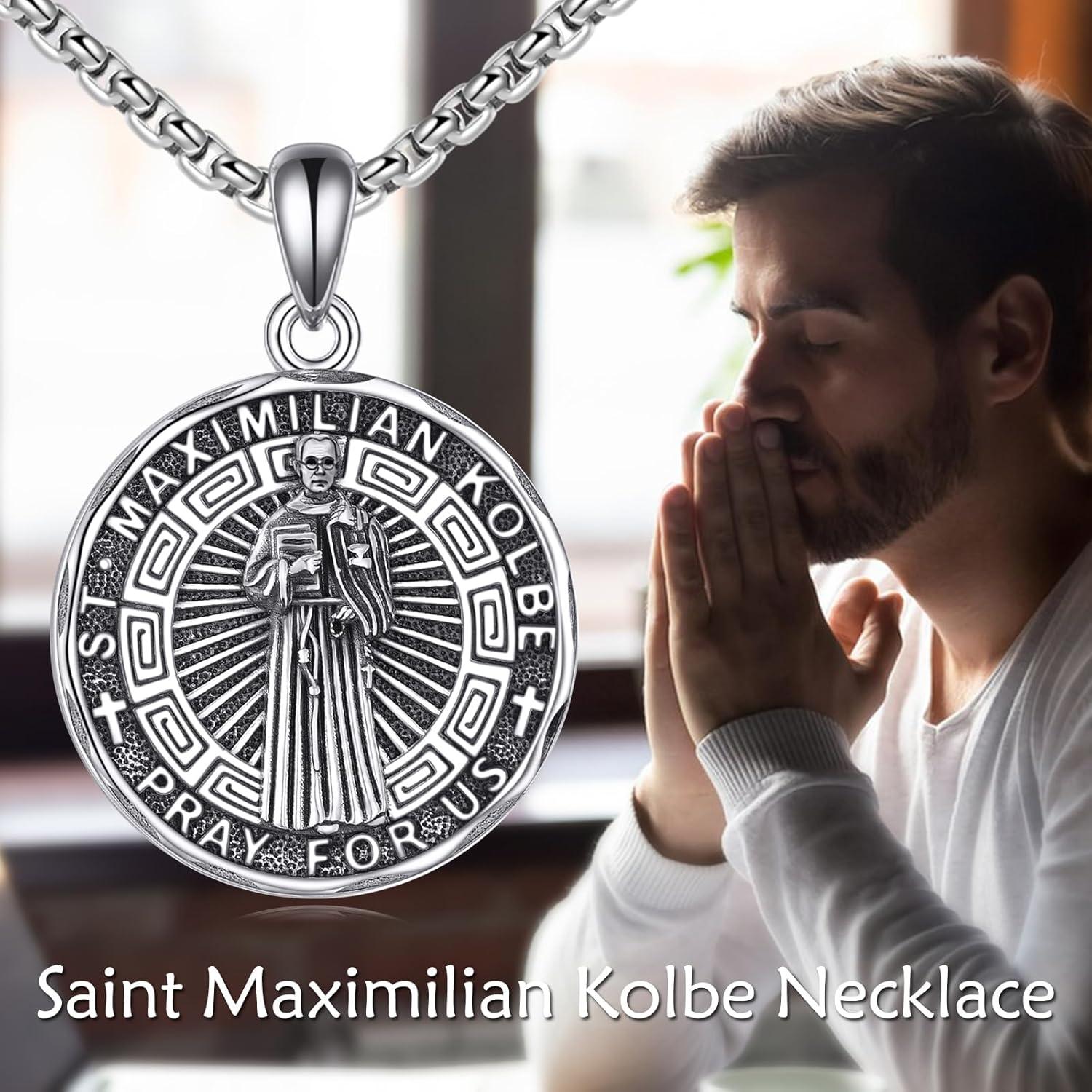 image:imageYFN Patron Saint Necklace Sterling Silver Amulet Medal Pendant Religious Protector Jewelry Gifts for Women Men24 St Maximilian Kolbe