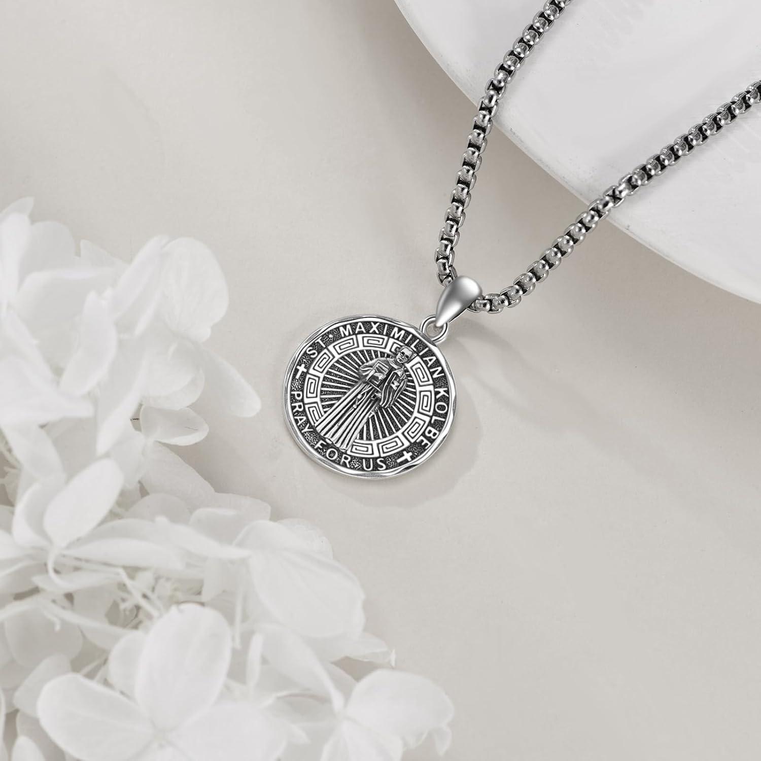 image:imageYFN Patron Saint Necklace Sterling Silver Amulet Medal Pendant Religious Protector Jewelry Gifts for Women Men24 St Maximilian Kolbe