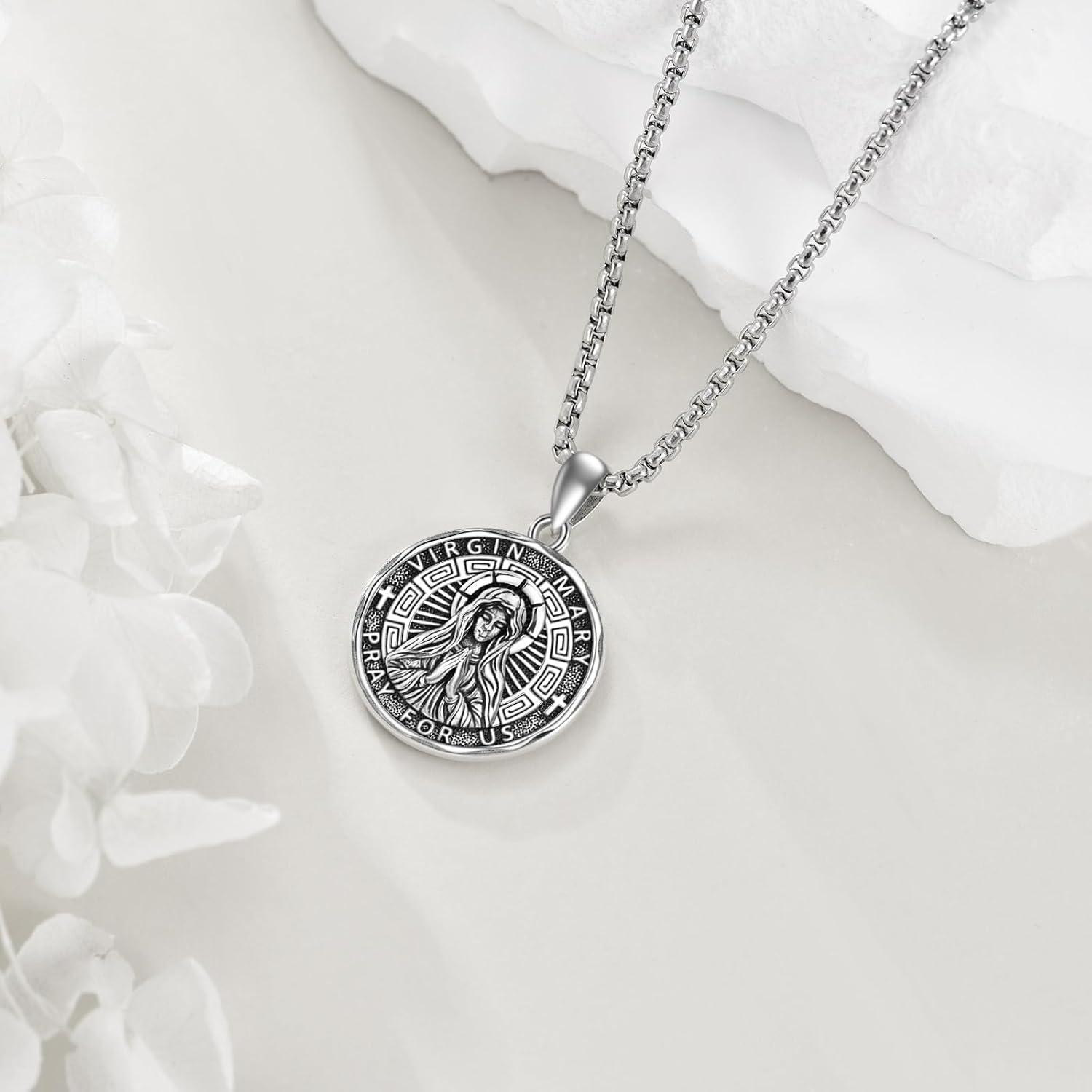 image:imageYFN Patron Saint Necklace Sterling Silver Amulet Medal Pendant Religious Protector Jewelry Gifts for Women Men25 Virgin Mary
