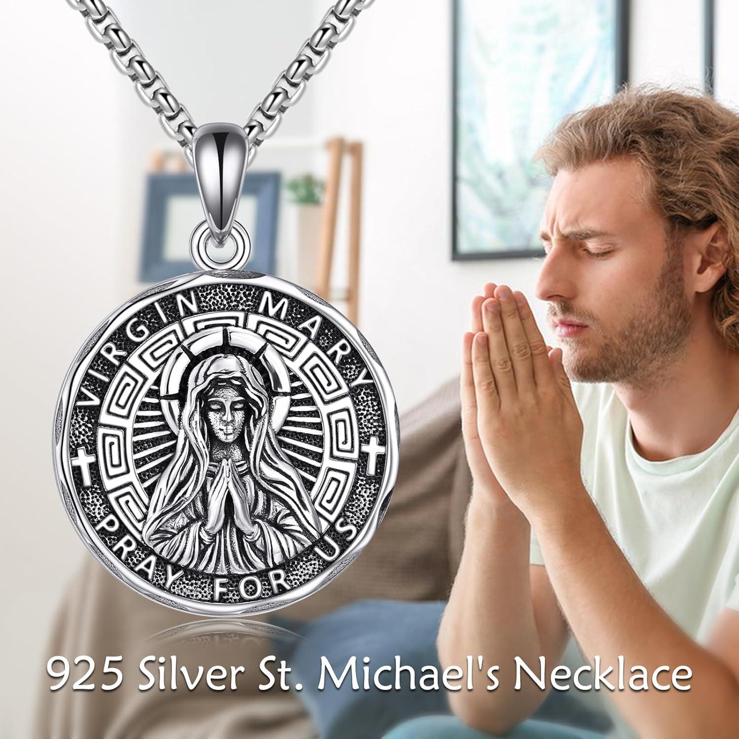 image:imageYFN Patron Saint Necklace Sterling Silver Amulet Medal Pendant Religious Protector Jewelry Gifts for Women Men25 Virgin Mary