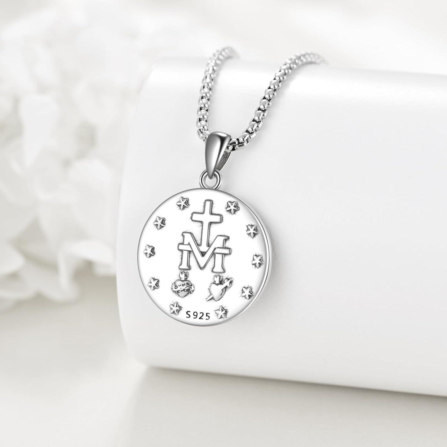image:imageYFN Patron Saint Necklace Sterling Silver Amulet Medal Pendant Religious Protector Jewelry Gifts for Women Men25 Virgin Mary