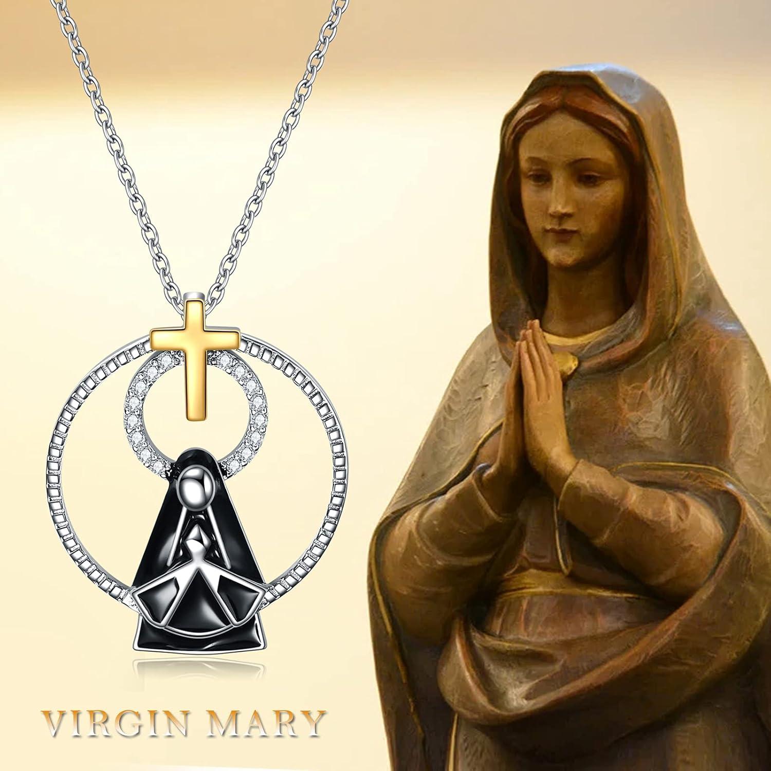image:imageYFN Patron Saint Necklace Sterling Silver Amulet Medal Pendant Religious Protector Jewelry Gifts for Women Men25 Virgin Mary Black