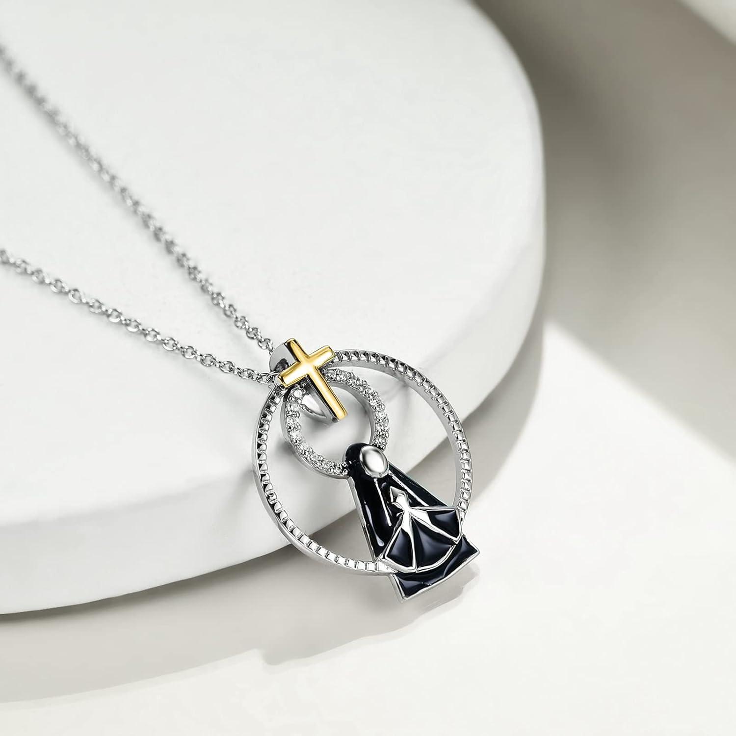 image:imageYFN Patron Saint Necklace Sterling Silver Amulet Medal Pendant Religious Protector Jewelry Gifts for Women Men25 Virgin Mary Black