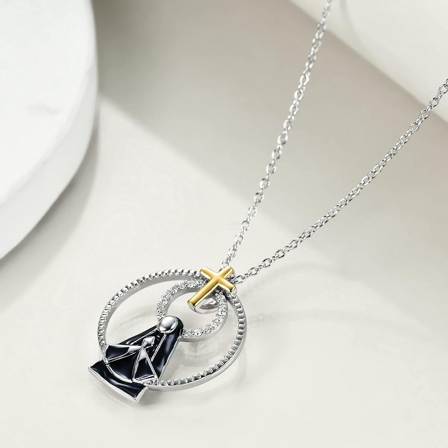 image:imageYFN Patron Saint Necklace Sterling Silver Amulet Medal Pendant Religious Protector Jewelry Gifts for Women Men25 Virgin Mary Black