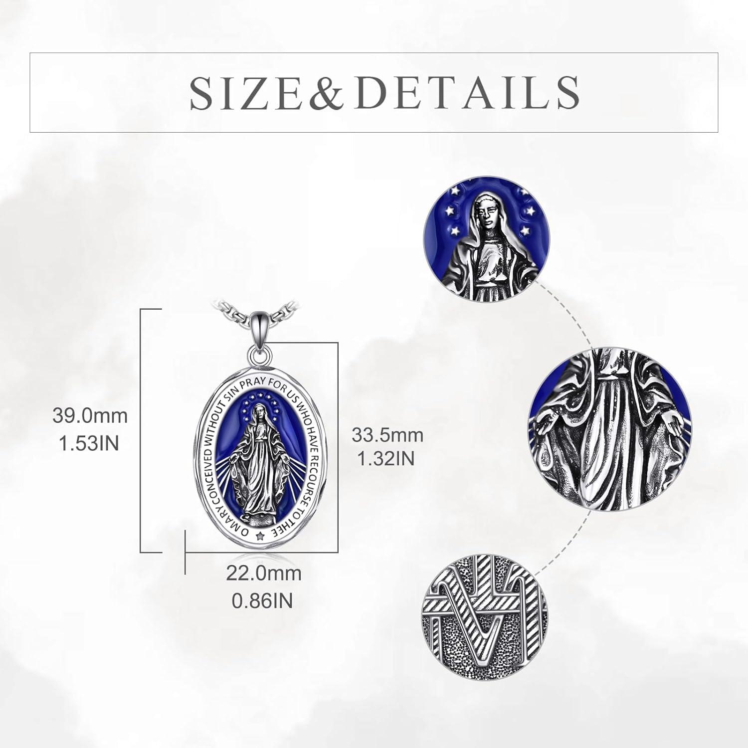 image:imageYFN Patron Saint Necklace Sterling Silver Amulet Medal Pendant Religious Protector Jewelry Gifts for Women Men25 Virgin Mary Blue